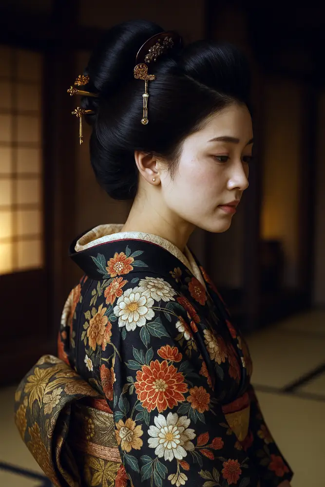 coiffure japonaise femme Shimada Mage