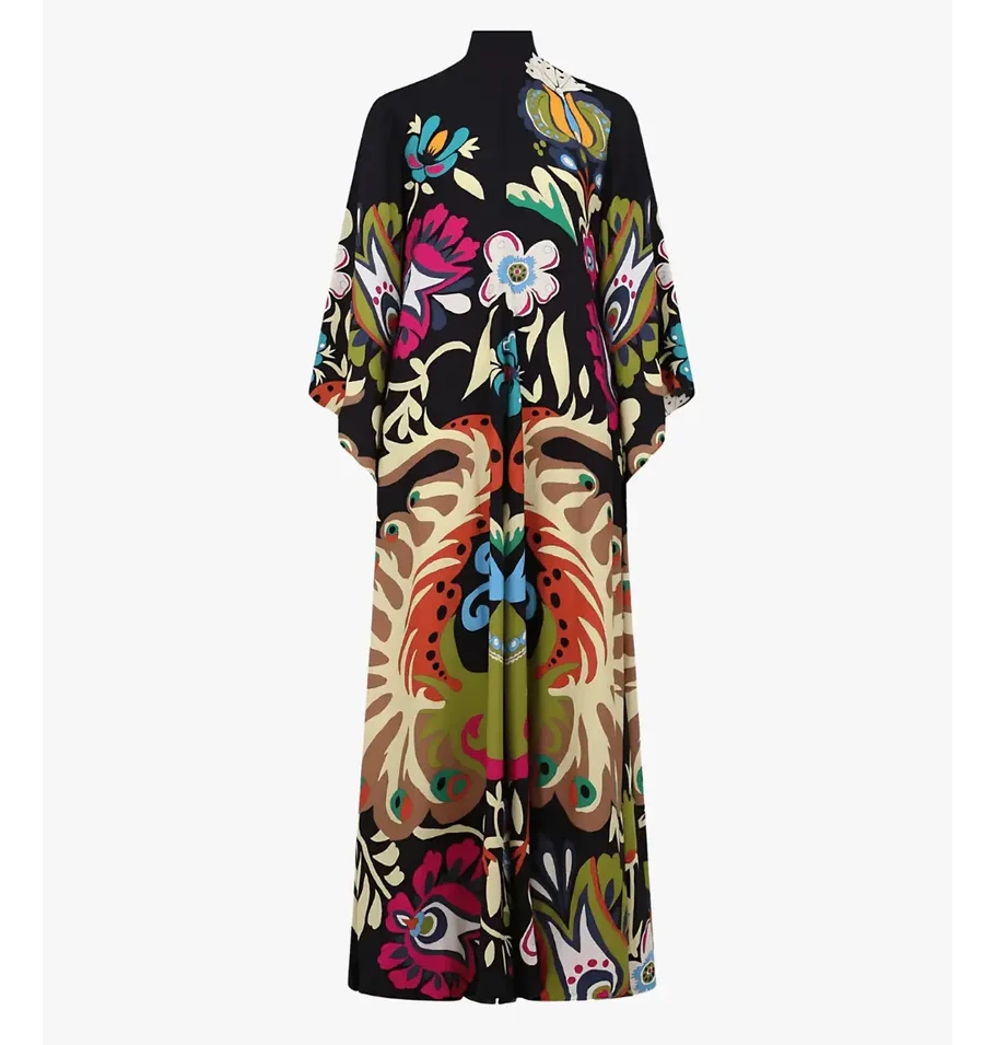 Robe kimono noir black floral femme Ayaka