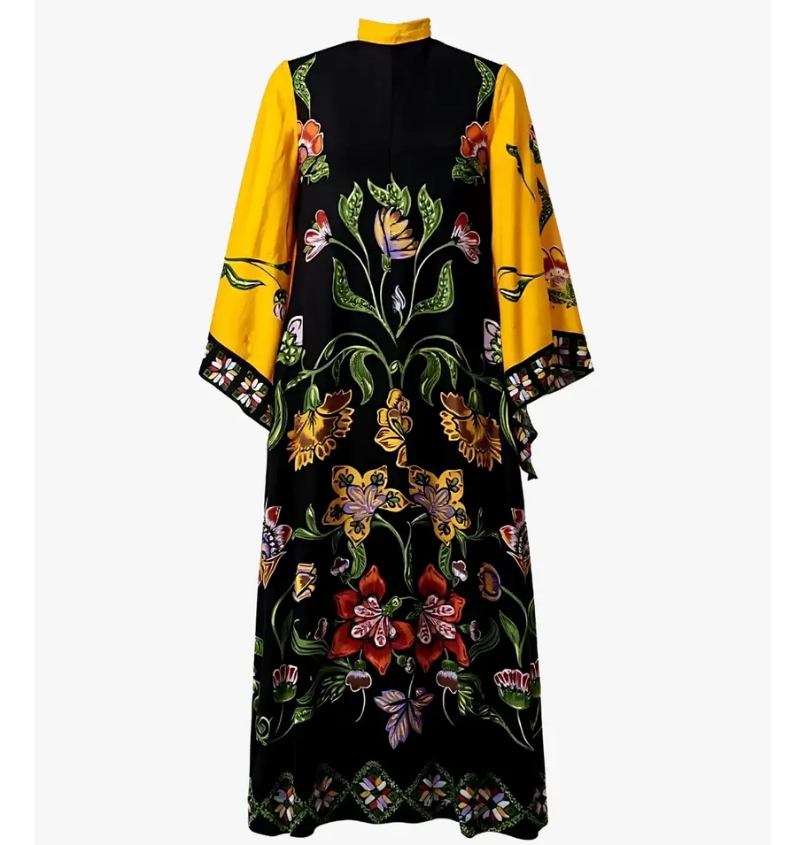 Robe kimono noir black floral femme Kurohana