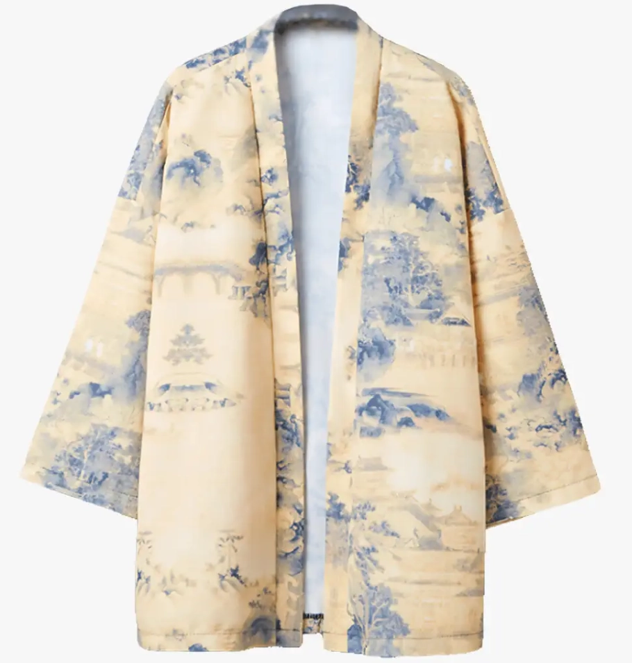 Veste kimono avec motifs paysages japonais Kogane