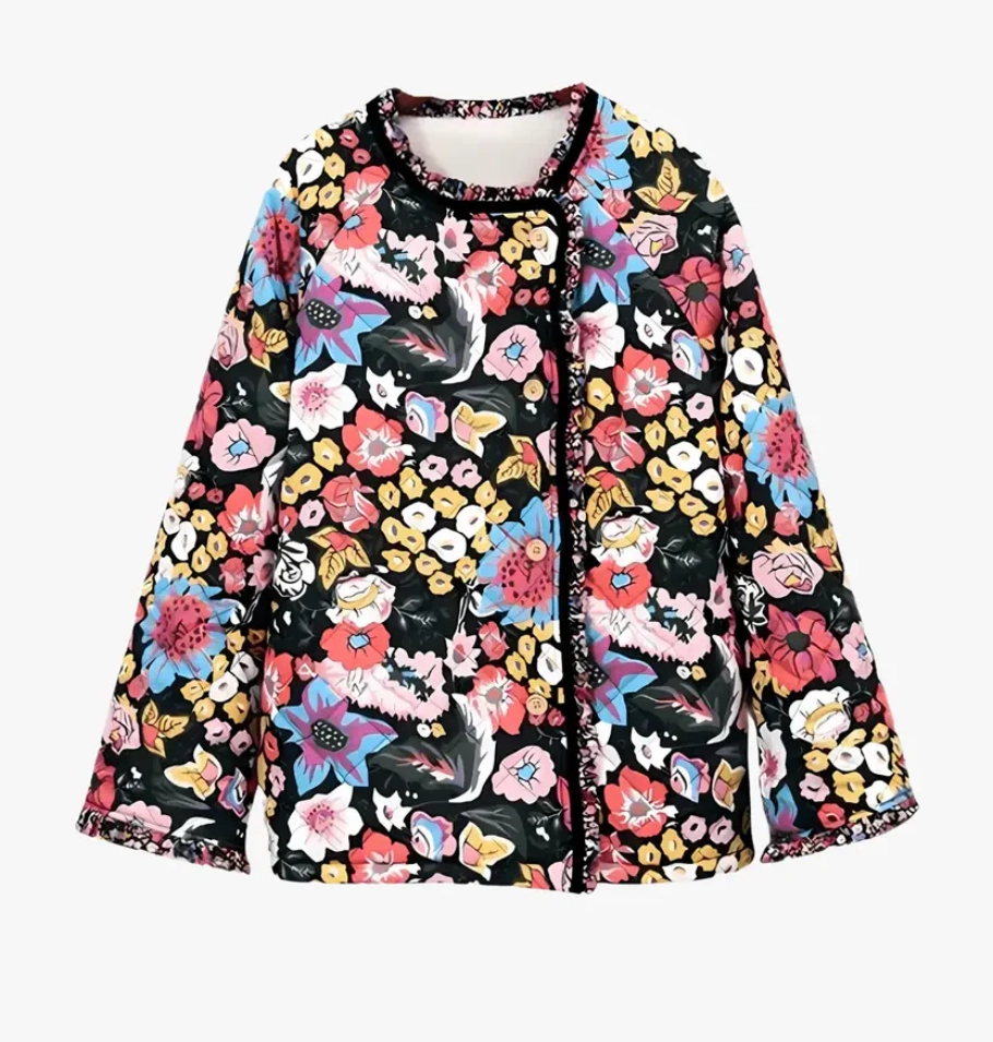 Veste kimono japonaise noire à fleurs colorées Hanaakari