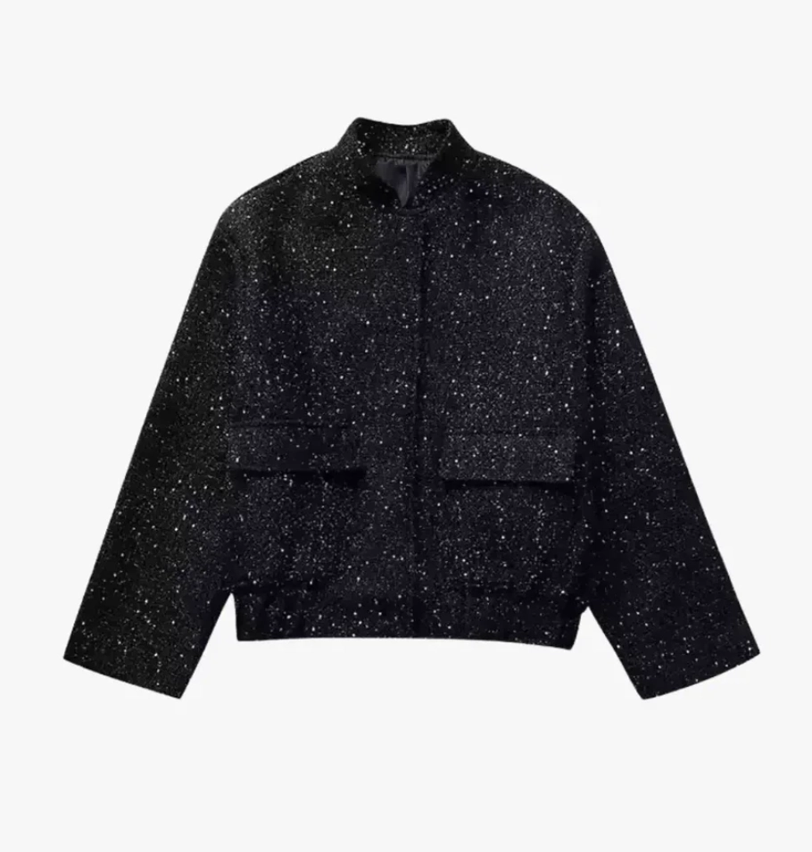 Veste kimono noire à paillettes pour femme Yoru