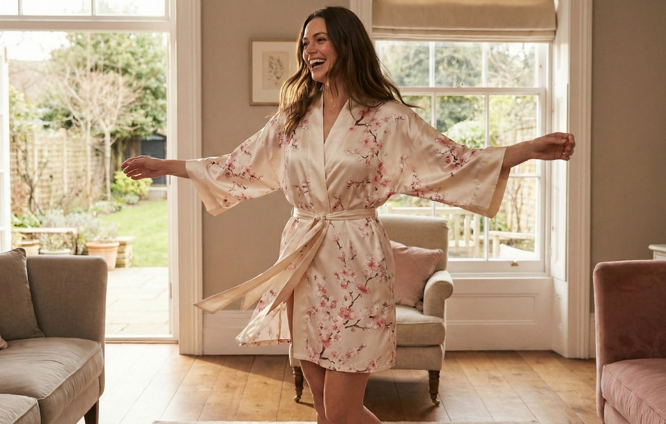 déshabillé kimono soie femme fluide aux manches longues